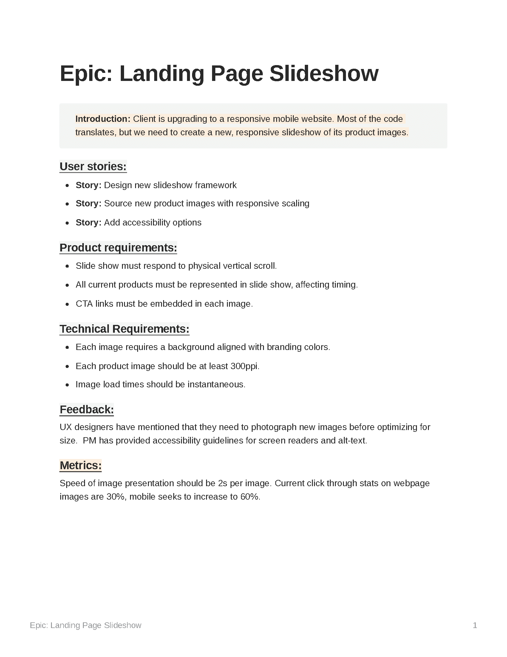 Epic landing page slideshow
