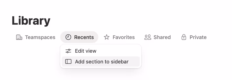 Add section to the sidebar within Library.