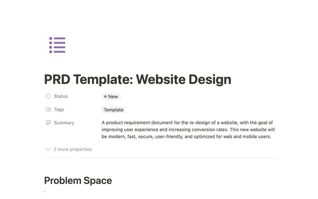 PRD Template: Website Design
