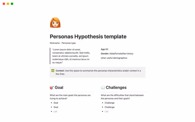 Personas Hypothesis